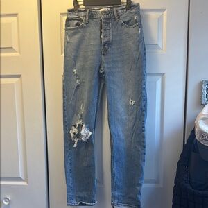 Abercrombie Distressed Dad High Rise Blue Jeans